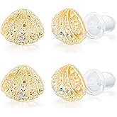 Plastic Earrings, KMEOSCH 2 Pairs Plastic Bling Shell Earrings Studs for Sensitive Ears