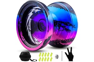 FETESNICE FS23 Finger Spin Yoyo - Professional Metal Trick Yo-yo, Responsive & Unresponsive Yo yo for Kids 8-12 & Adults, Dual Function Fingerspin Trick Yoyo with Strings & Accessories-Black Blue Pink