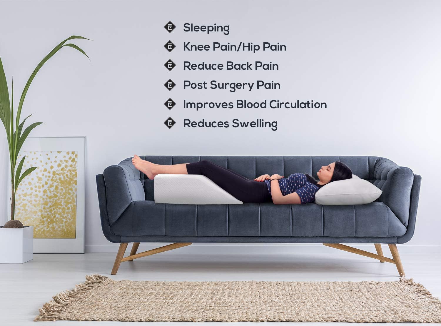 Leg Elevation Pillow - with Memory Foam Top, High-Density Leg Rest Elevating Foam Wedge- Relieves Leg Pain, Hip and Knee Pain, Improves Blood Circulation, Reduces Swelling - Breathable, Washable Cover: Home & Kitchen