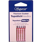 Superior Threads - Titanium-Coated Topstitch Needles #90/14 - for Quilting, Embroidery, and Sewing, 5 Count