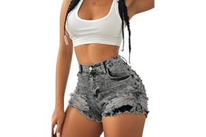 Avanova Women Jean Denim Sexy Mini Shorts Ripped Distressed Cut Off Stretchy Raw Hem Hot Pants Shorts