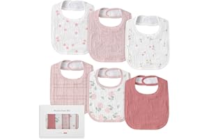 LYRICHOM BABY Muslin Baby Drool Bibs for Unisex Boys Girls, 6 Pack Soft Cotton Baby Bib for Teething Drooling, Essentials Shower Gift (6, Pink)