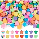 KISSITTY 160pcs Handmade Polymer Clay Beads Rainbow Color Heart Star Shape Drilled Colorful Spacer Beads for Necklace Jewelry Making Summer Beach Earrings Friendship Bracelets Adult