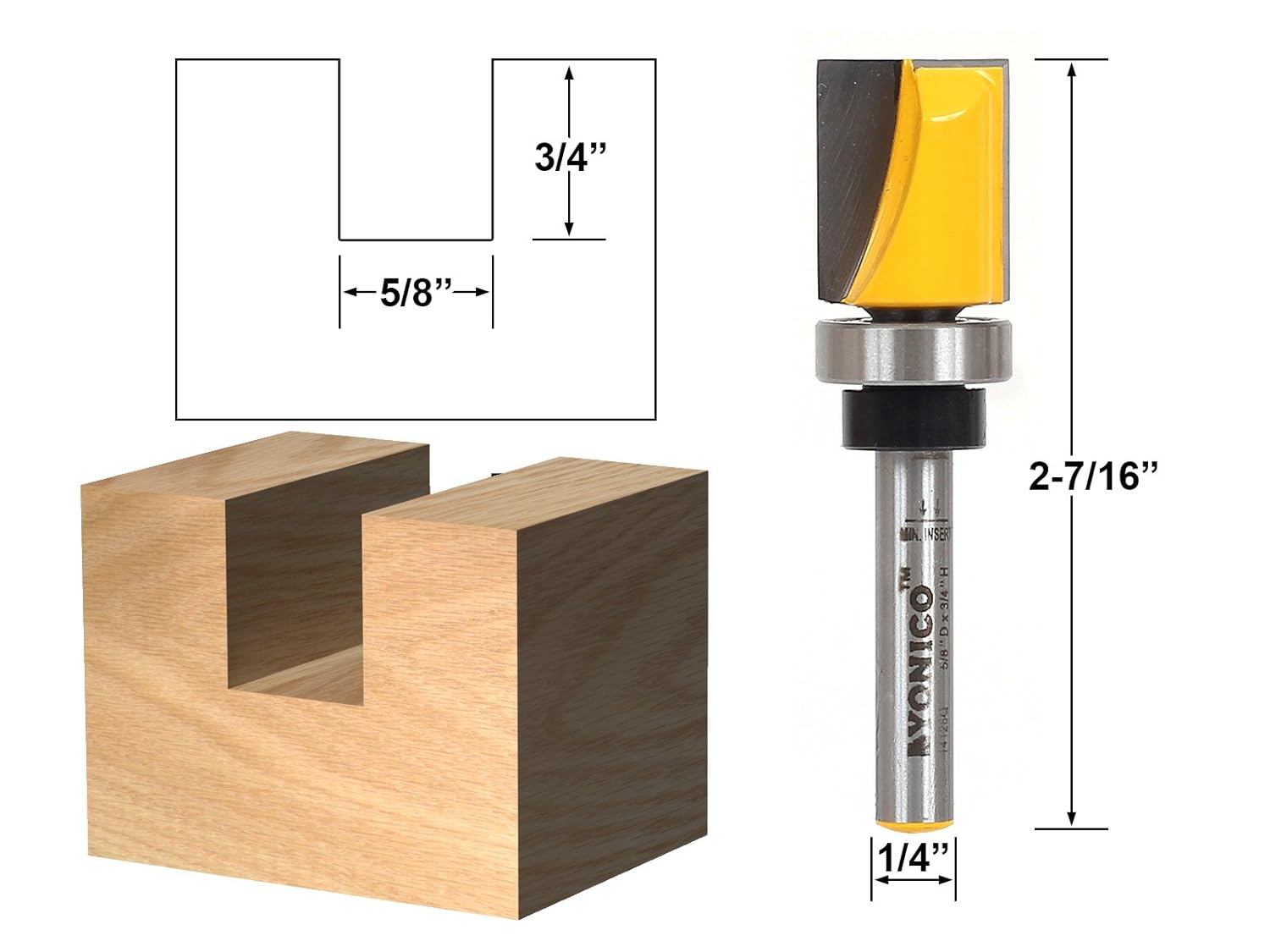 Yonico 14169q Hinge Mortising Router Bit with 1/2Inch W X 1/2Inch H 1