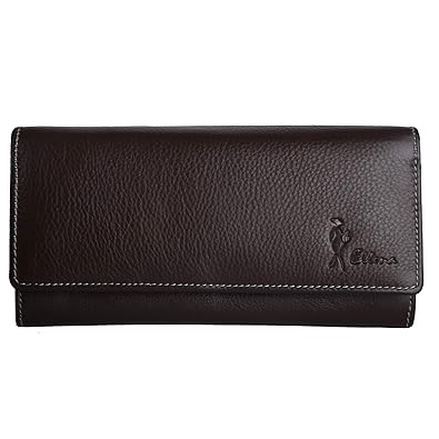 ELLENA Premium Leather Hand Purse Clutch Wallet for Women - Brown