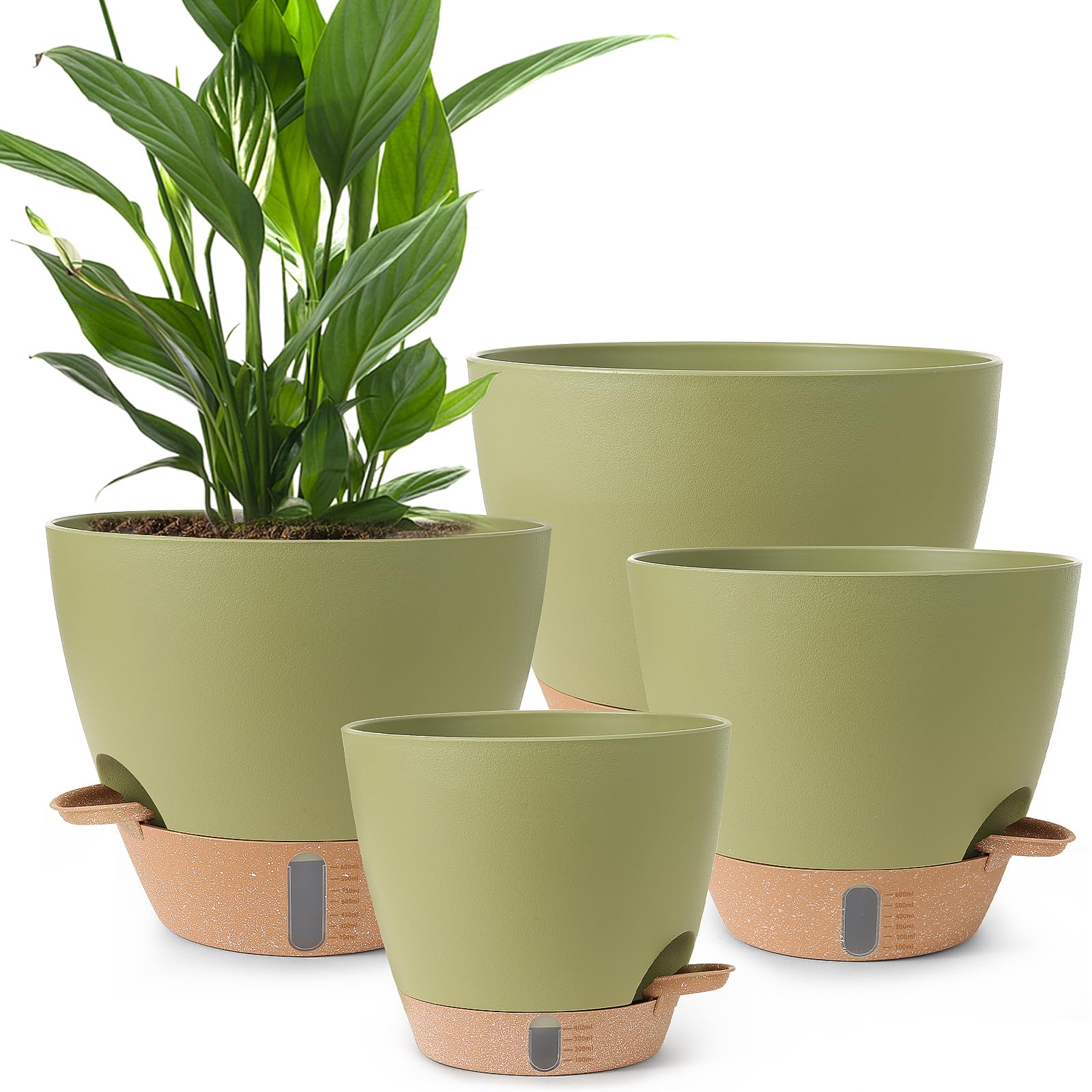 Photo 1 of **CRACKED** WEICHENGXING Plant Pots,12/10/9/8/ Inch Large Plastic Self Watering Flower Pots Indoor Outdoor with Drainage Holes, Deep Reservoir,Nursery Planting Pot for Indoor Out Door Plants