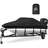 Kipiea 1300D Boat Cover - Heavy Duty Waterproof Boat Covers and Motor Cover, Double PU Waterproof, Fits V-Hull, Fish &amp; Ski, Pro-Style, Fishing, Bass Boats (16'-18.5' Long X 94" Wide)