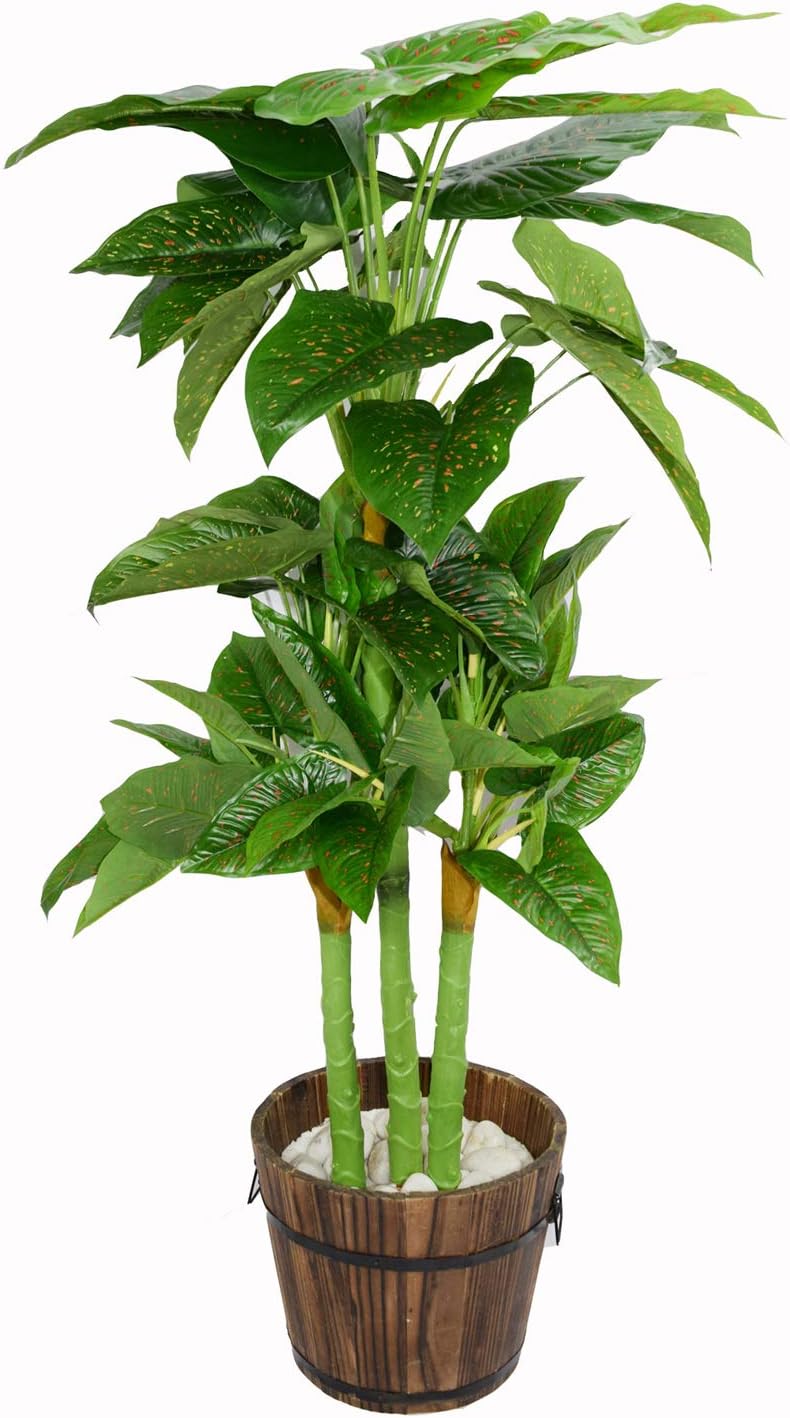 Fourwalls Beautiful Artificial Miniature PVC Silk Floor Plant with big Leaves and without pot (110 cm Tall, Green/Red)