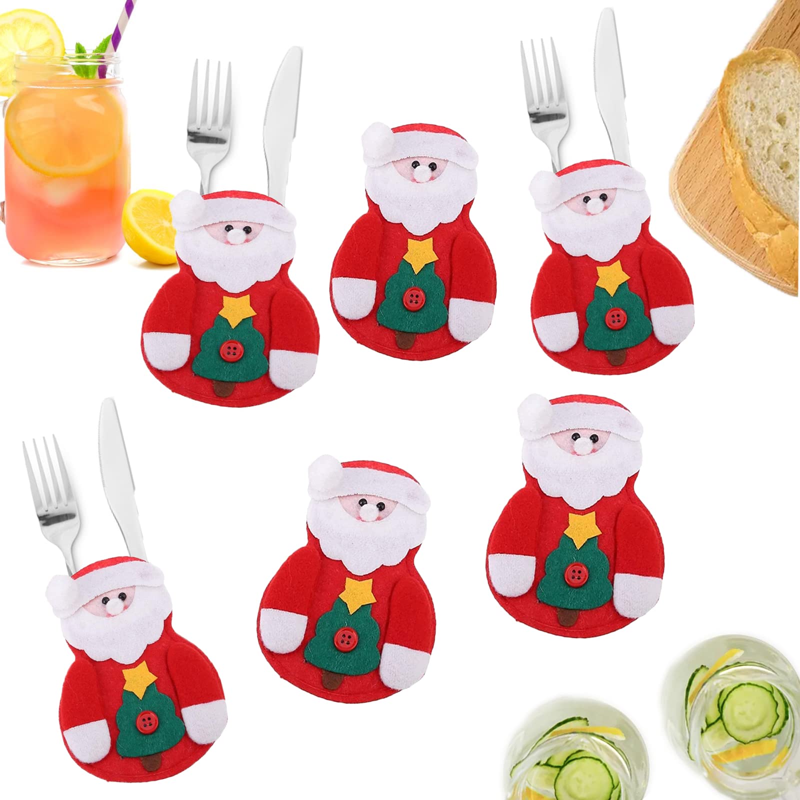 Uten Christmas Cutlery Bags, Christmas Knives Forks Tableware Bags Set, Pockets Knives Forks Bags for Christmas Party Decoration, 6PCS
