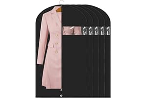 LZERKING Premium Garment Bag for Clothes (43'' x 24'' set of 5) Black Suit Bag for Travel and Hanging Garment Storage