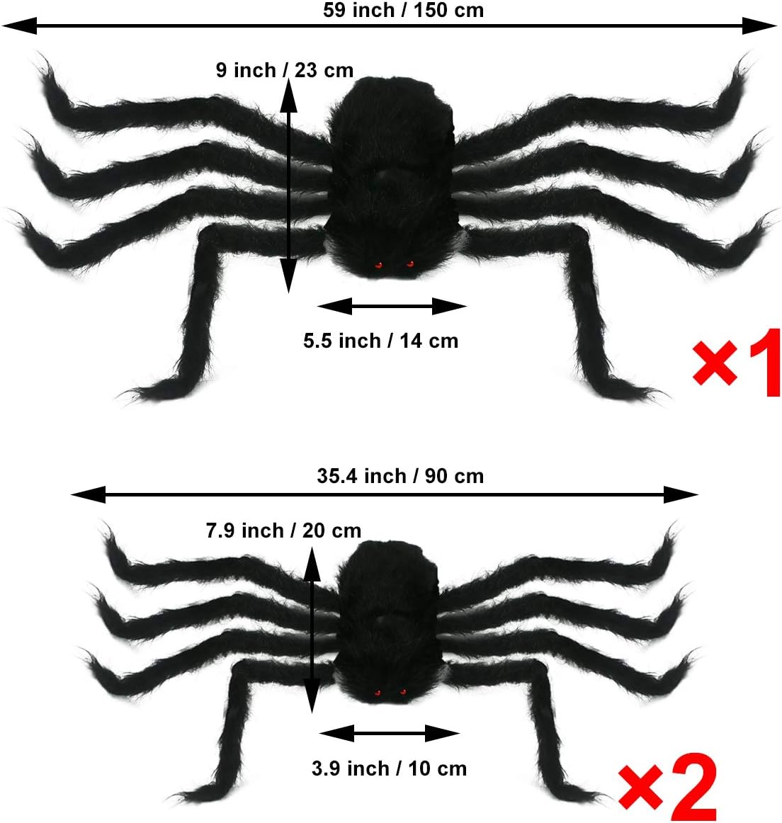 3 Pack Halloween Realistic Spider Decoration Set, Scary Hairy Giant Spiders with Red Eyes and Bendable Legs for Patio, Yard, House, Wall Outdoor Decoration 5 FT and 3 FT (1 pc 59’’ and 2 pcs 35.4’’): Home & Kitchen