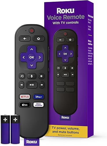 Roku Voice Remote | Replacement TV Remote Control with Voice Control, Simple Setup, & Pre-Set App Shortcuts - Compatible with Roku TV, Players, & Audio Devices