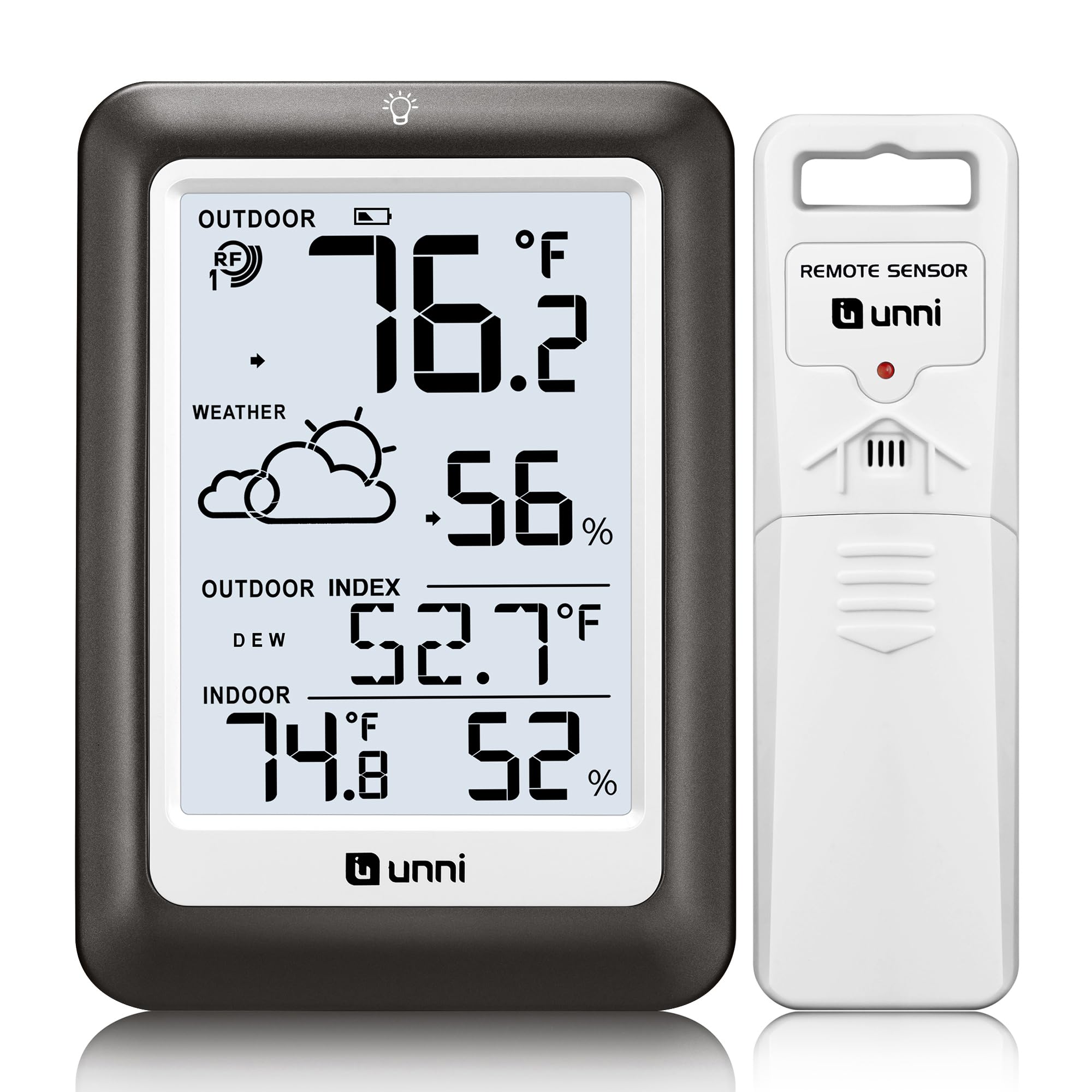 Photo 1 of Indoor Outdoor Thermometer Wireless Weather Station, Temperature Humidity Monitor Battery Powered Inside Outside Thermometers with 330ft Range Remote Sensor and Backlight Display?Metal Black?