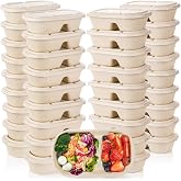 Yesland 50 Pcs Compostable Take Out Food Containers with Lid, 33 oz Bagasse to Go Container 2 Compartment Rectangular Disposable Paper Bowl, Meal Prep Food Container for Salad Leftovers