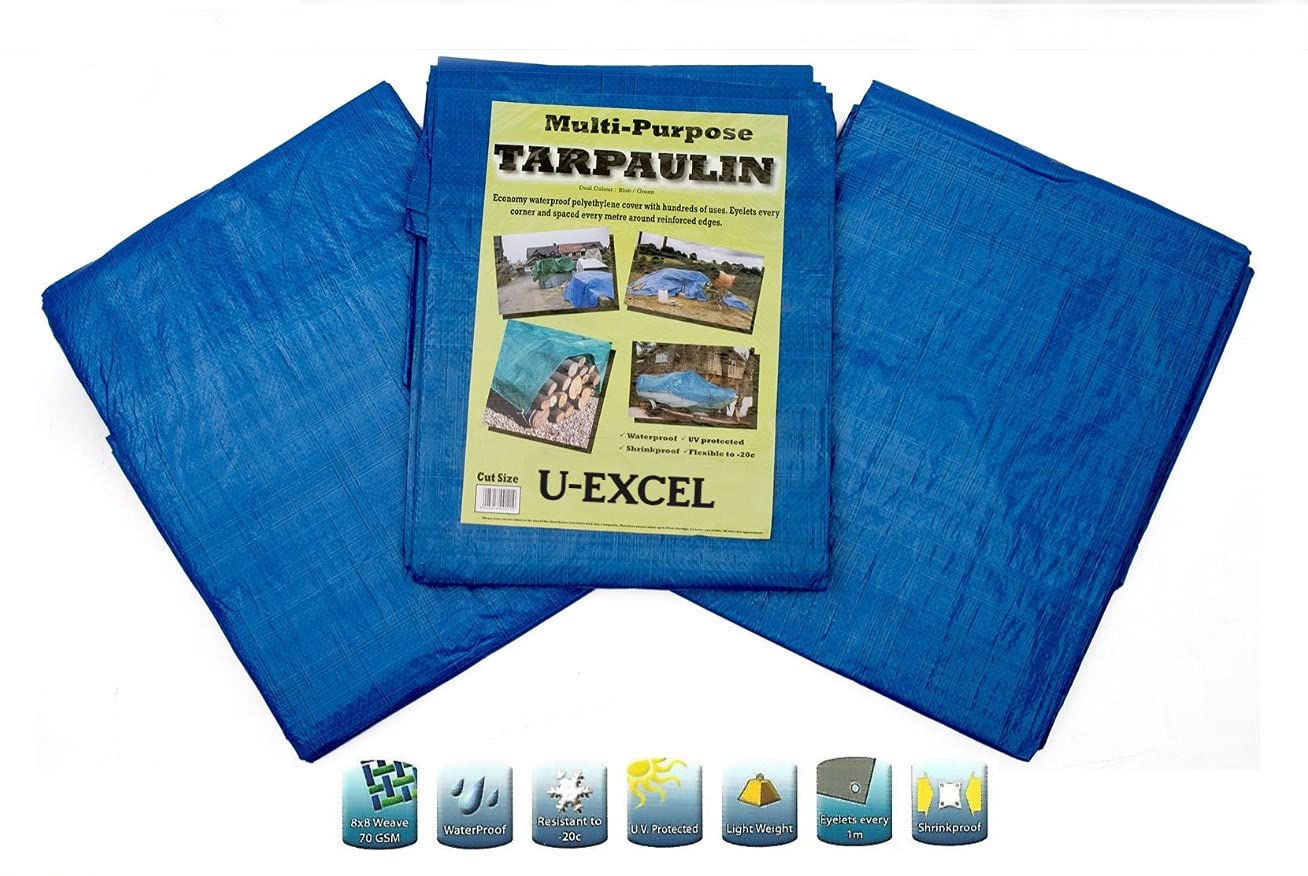 U-Excel Tarpaulin Small- Waterproof Heavy Duty - Universal Blue/Green Tarp Sheet - Ground Sheet - Premium Quality Cover (SMALL 1.2x1.8M)
