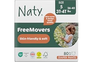 ECO BY NATY Naty FreeMovers Diaper Pants, Sensitive Skin Certified Potty Training Pants, Soft, Unscented, Absorbent & Leak-Proof, Unisex Baby & Toddler, Size 5, 3T–4T (26–40 lbs), 80 Count