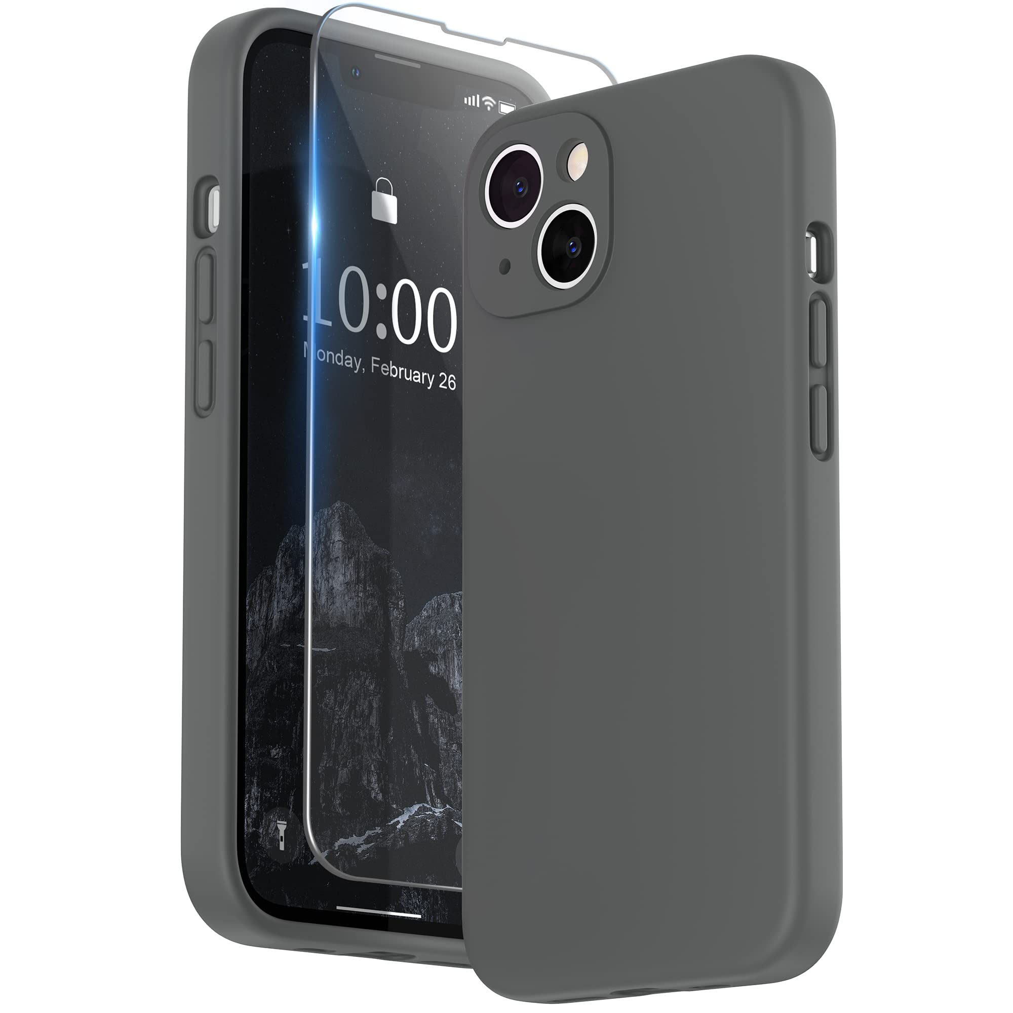 SURPHY Compatible with iPhone 13 Case with Screen Protector, Liquid Silicone Protection for Each Lens Shockproof Thickened Rubber Cover for iPhone 13 6.1 inch 2021, Space Gray — image 1