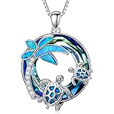 POTOPYY S925 Sterling Silver Crystal Sea Turtle Necklace Turtle Gifts for Women, 18+2 Inch