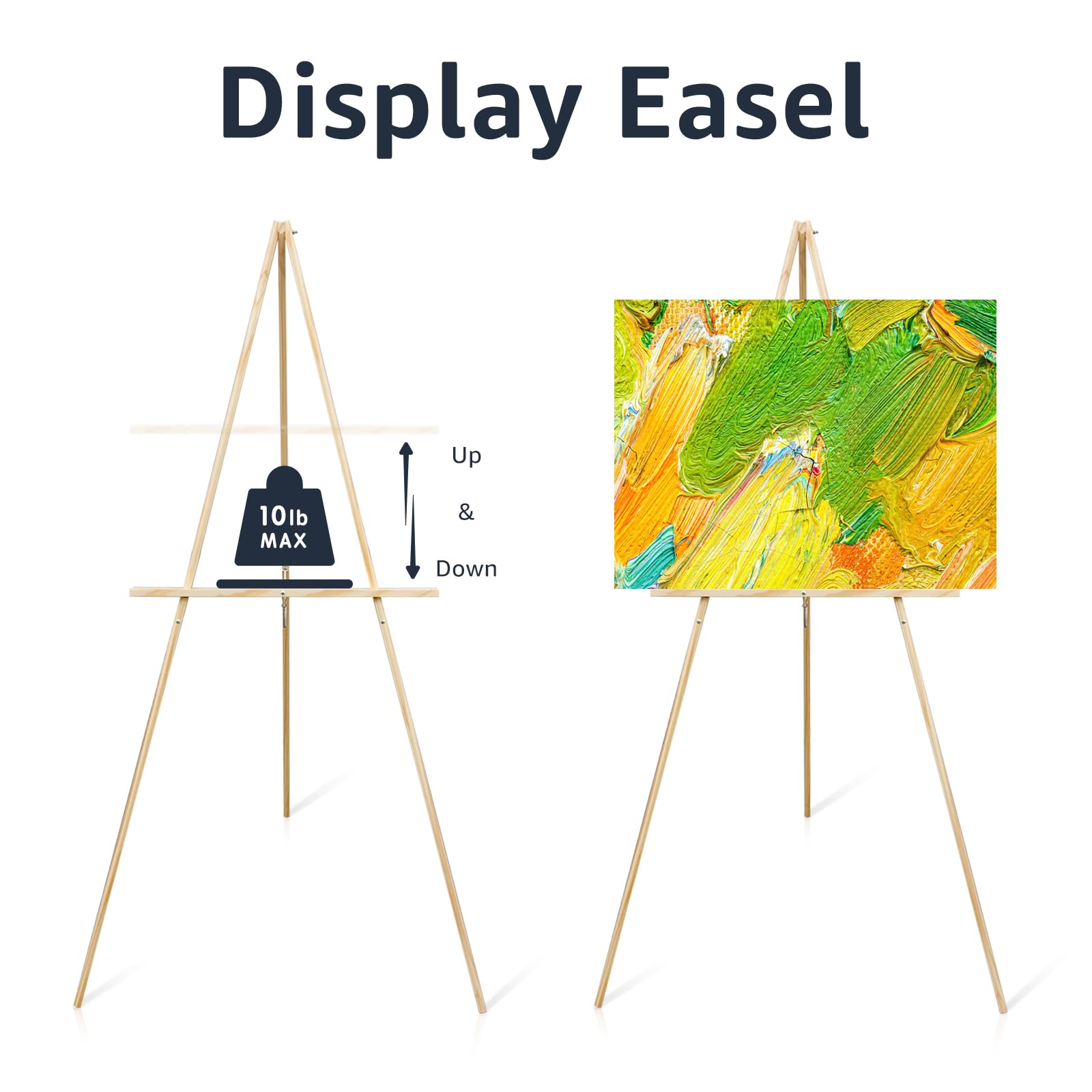NianFeng Wooden Easel Stand for Sign, Easel Display Stand Floor for Wedding Sign with Adjustable Tray, 63-Inch, Tripod A-Frame Poster Light Duty, Welcome, Art Show & Baby Shower (Natural)