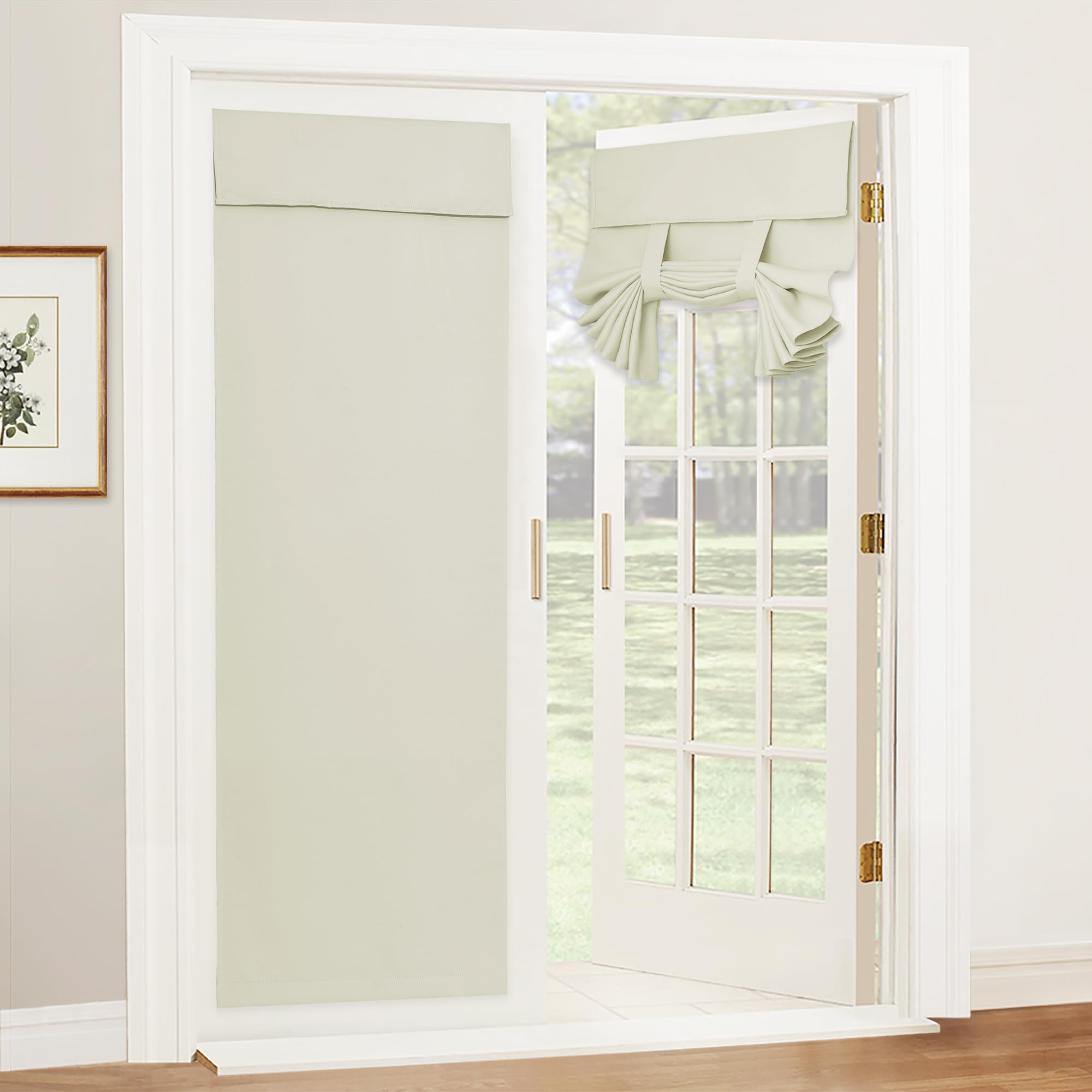 RYB HOME French Door Curtain, Privacy Protect Thermal Insulated Glass Window Drapes for Front/Patio French Door Living Room Dining, W26 x L80, 1 Panel Light Beige Image