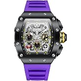 Gosasa Men's Tonneau Skeleton Watch Big Face Quartz Watch Silicone Strap | Fashion Business Sport Analog Male Wristwatch,50M Water Resistance ,Soft Silicone Strap,Chronograph Style,Luminous Hands