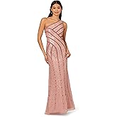 Adrianna Papell Women's Bead Mesh Long Dress, Candied Ginger, 10
