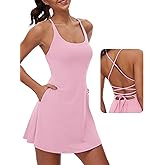 M MOTEEPI Women's Pink Medium Active Dress with Shorts Tennis Golf Workout Dress Open Back Sleeveless 84% Polyester 16% Spandex 5cm W x 10cm L x 5cm H