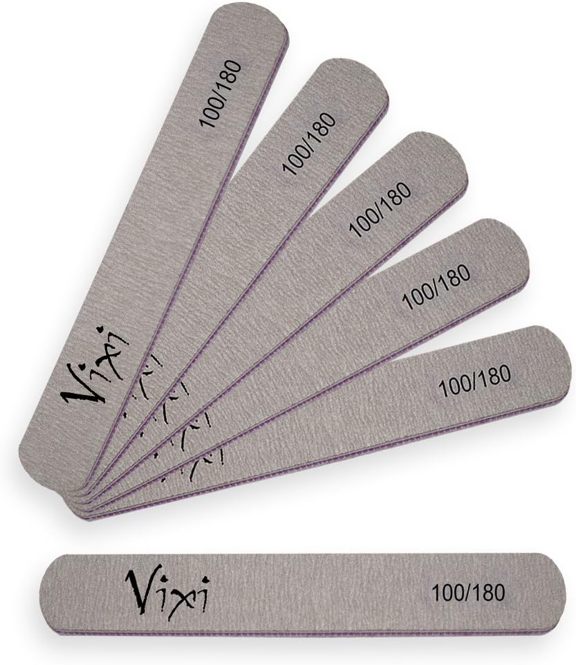 By Vixi Professional 100/180 Double-Sided Straight Emery Board Nail Files (Size: 17.5 x 2cm) – Zebra Manicure Pedicure Buffer for Natural, Acrylic, False and Fake Nails (1 x By Vixi Nail File)