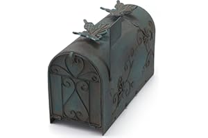 MEIYIHUI Heavy Duty Galvanized Steel Mailbox Post, Rural Mail Box Postal Storage Box with Butterfly Decoration (Vintage Green)