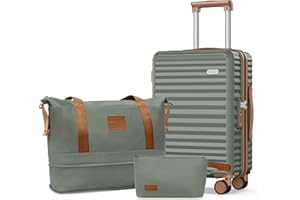 SHOWKOO Carry On Luggage Hardshell Lightweight Luggage Set, Suitcase with Double Spinner Wheels TSA Lock 3 Piece Set Green (D