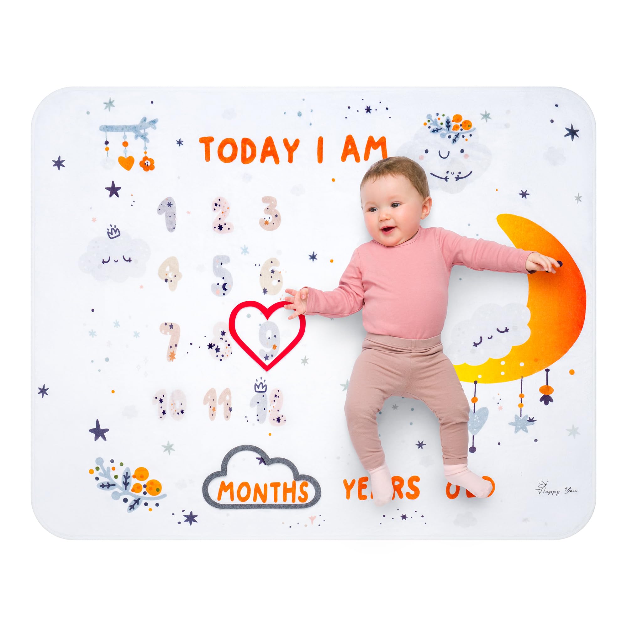 Happy You Baby Milestone Blanket Boy or Girl Unisex Monthly Baby Age Photo Mat |Personalised Newborn Gifts | Soft & Comfortable Fleece | |100 x 127 cm