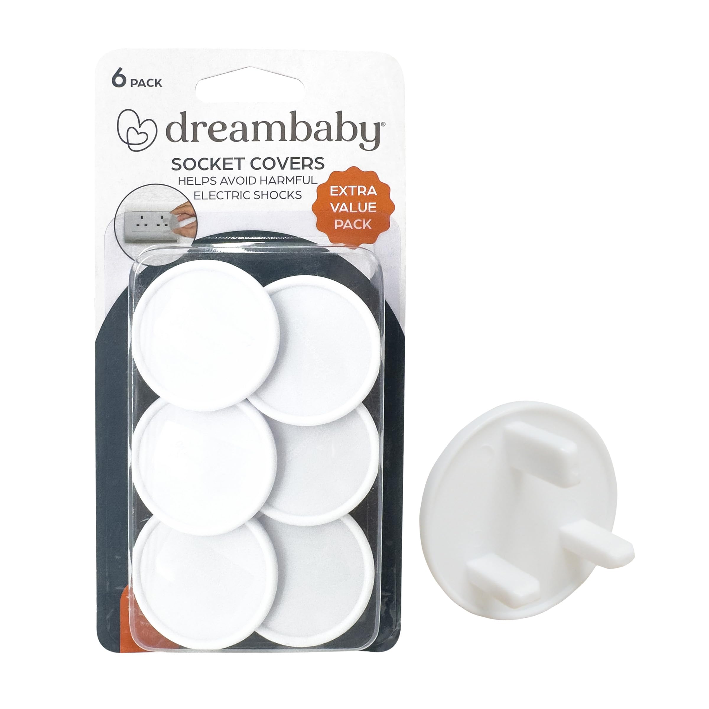 Dreambaby Electric Outlet Socket Covers - Baby Home Safety Plug Protector Guard - White - 6 Pack - Model F10244