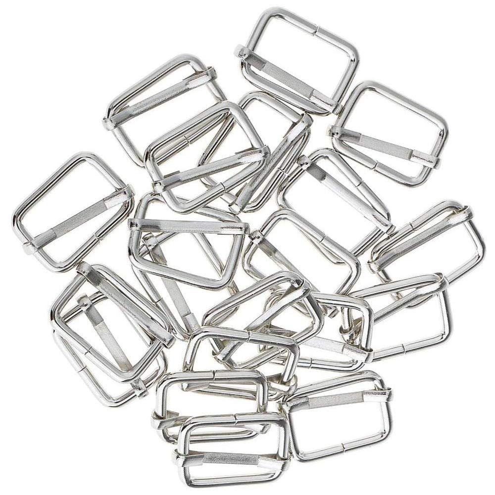 POFET 20pcs Rectangle Adjuster Roller Pin Buckles Slider Strap for Making Handbag, Backpack, Luggage Bag DIY Accessories (Silver, 32x16x2.8mm)