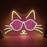Cat Neon Sign GOOD VIBES LED Neon Light Sign for Wall Decor, Cute Kitty Neon Signs for Bedroom, Bar, Party, Game Room, Living Room, Aesthetic Home Decoration