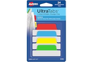 Avery Margin Ultra Tabs, 2.5" x 1", 2-Side Writable, Assorted Colors, 24 Repositionable Page Tabs (74768)