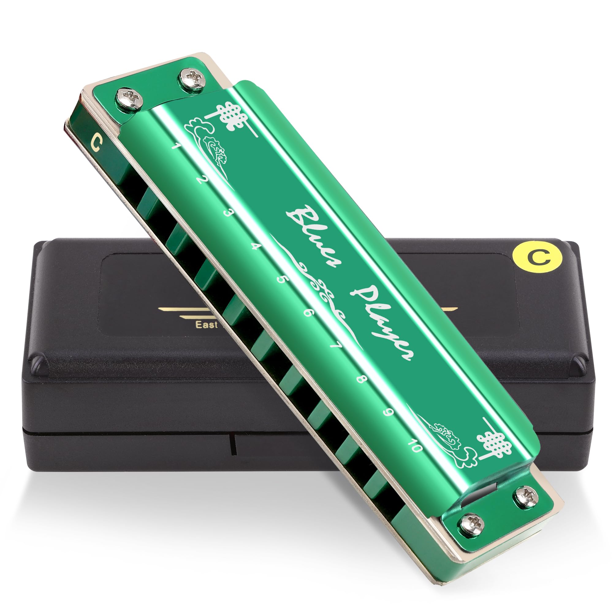 East top Harmonica,10 Hole Diatonic mouth organ Harmonica Key of C, Advanced PR020 Harmonicas For Adults, Professional Band Player and Students