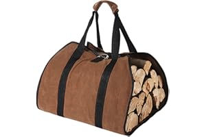 Tenn Well Firewood Carrier, 38in x 18in 16oz Waxed Canvas Log Carrier for Firewood, Wood Carrying Bag with Handles Securing Straps for Indoors Camping Trip, Gifts for Men Dad Husband (Brown)