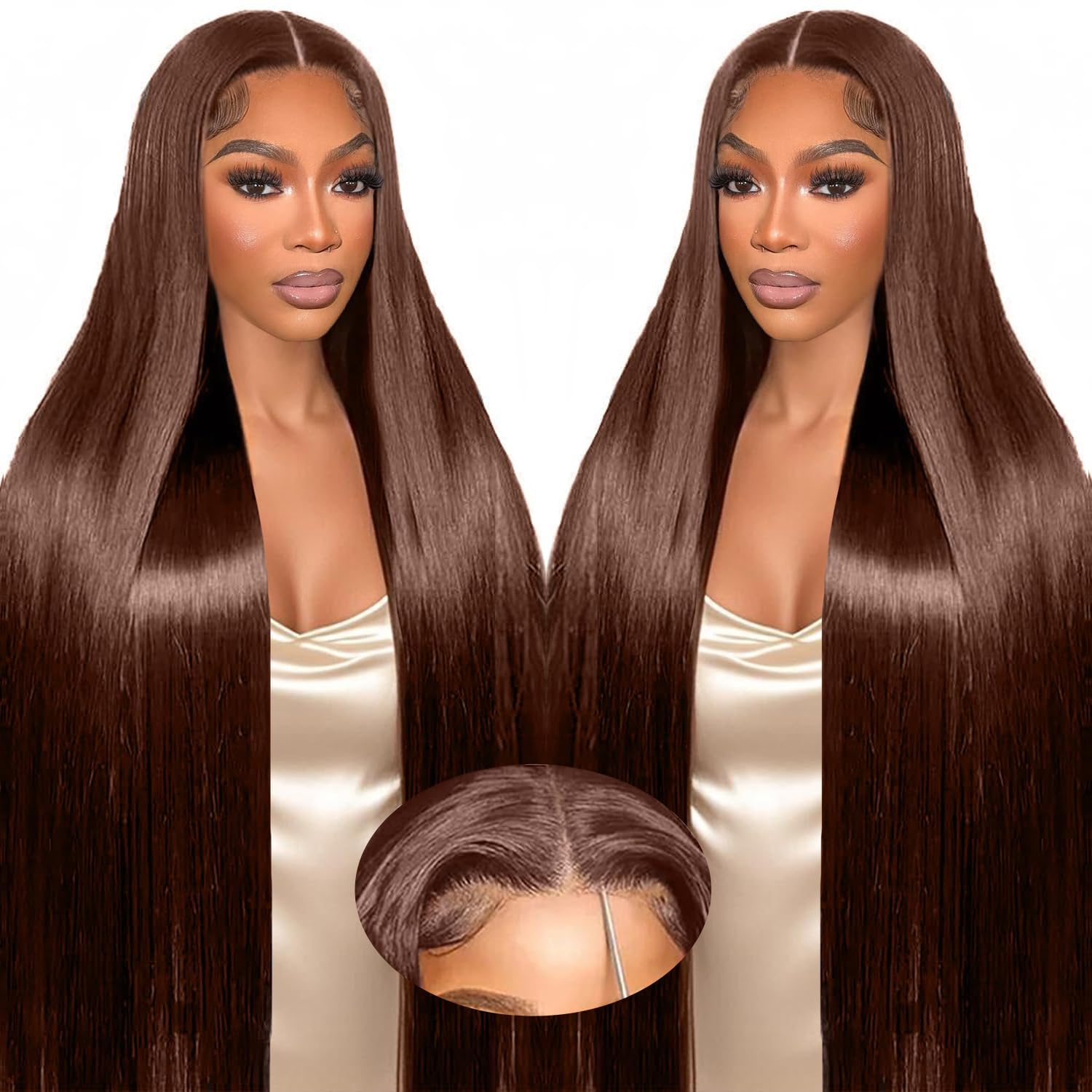 Photo 1 of 28 Inch Chocolate Brown Lace Front Wig Human Hair 220 Density 9x6 HD Lace Brown Wear and Go Glueless Wigs Pre Plucked Pre Cut Dark Brown Wig Human Hair Straight Glueless Wig for Women
