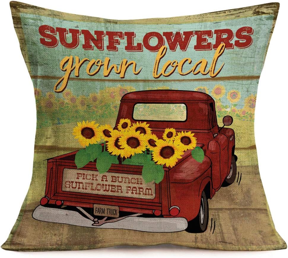 Asamour Sunflower Truck Throw Pillow Covers Rustic