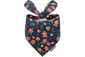LunaMarie - Luxury Pet Birthday Bandanas -Premium & Silky Poly Fabric | 100% Handmade | Custom Shape Dual Layered (Gingerbread & Figs, Large)
