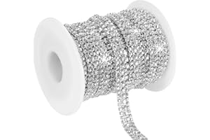 PATIKIL 6 Yards Rhinestone Chain Roll, 3 Rows Crystal Close Chain Bling Sewing Trim Strip for Clothing Crafts, DIY Costume De