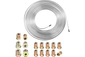 ASUBHA 3/16" x 25Ft Brake Line Tubing Kit, Brake Line Replacement Kit, 3/16 Zinc Plated Copper Tubing with 16 Inverted Flare Fittings, Universal Copper Coil Brake Line Repair Kit for Car and Home