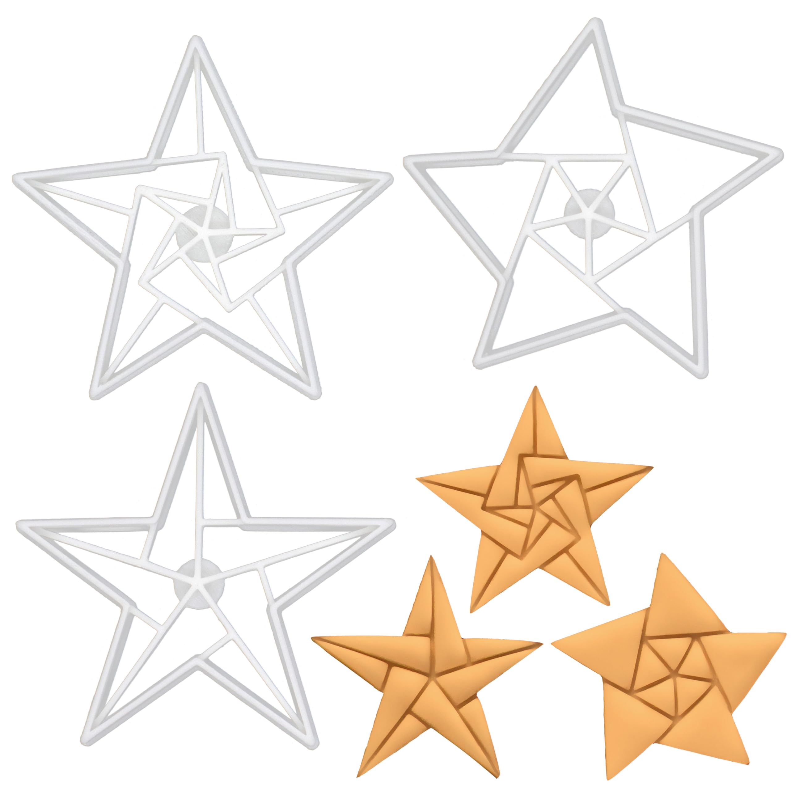 BAKERLOGY Set of 3 Origami Star Cookie Cutters (Designs: 5-Sided, Style 1, 2, and 3) - Detailed Biscuit Cutter Design for Baking and Crafts, Ideal on Fondant, Dough, Clay