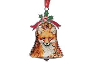 Gixpop Christmas Ornament Bell Pendant Decorative Metal Glass Hanging Christmas Bell Ornaments for Home Decoration Party Decor (Flower Cute Fox)