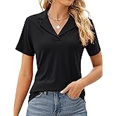 Rapbin Women's Polo Shirts Lapel Collar V Neck Short Sleeve Blouse Dressy Casual Tunic Tops