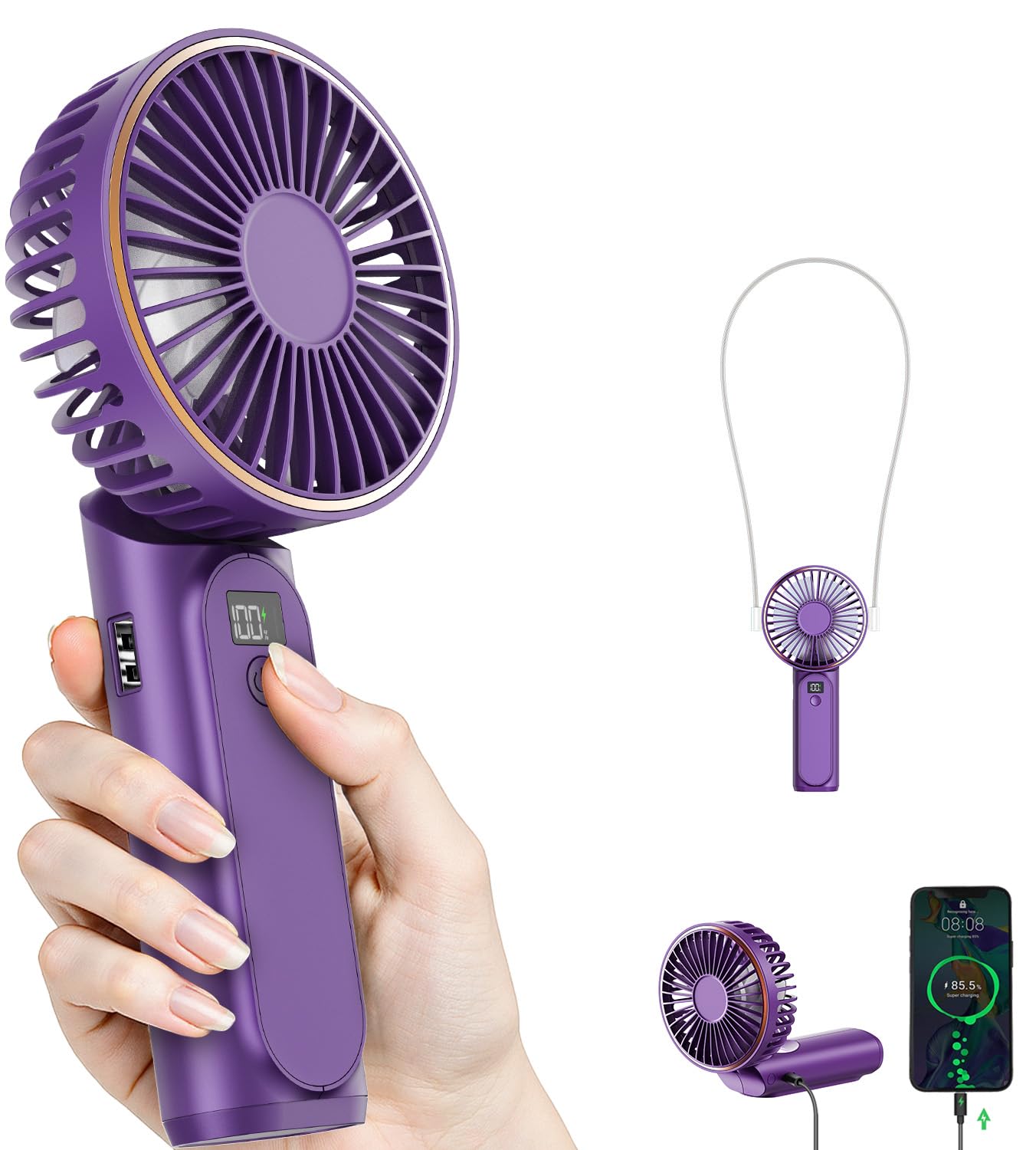Photo 1 of TUNISE Portable Handheld Fan, 4000mAh, 180 Adjustable, 6 Speed Wind, USB Rechargeable Foldable Fan with Real-Time Electricity Display