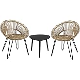 24/7 Shop at Home Yarrow Transitional Aluminum 3-Piece Bistro Set, Outdoor Triangle Side Table and Chairs with All-Weather Wicker Seat for Outdoor, Patio, Backyard, Balcony, Light Brown and Black