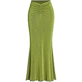 CIDER High Waist Skirts for Women Mermaid Skirt Fishtail Ruched Bodycon Long Maxi Skirt Lettuce Trim Stretchy