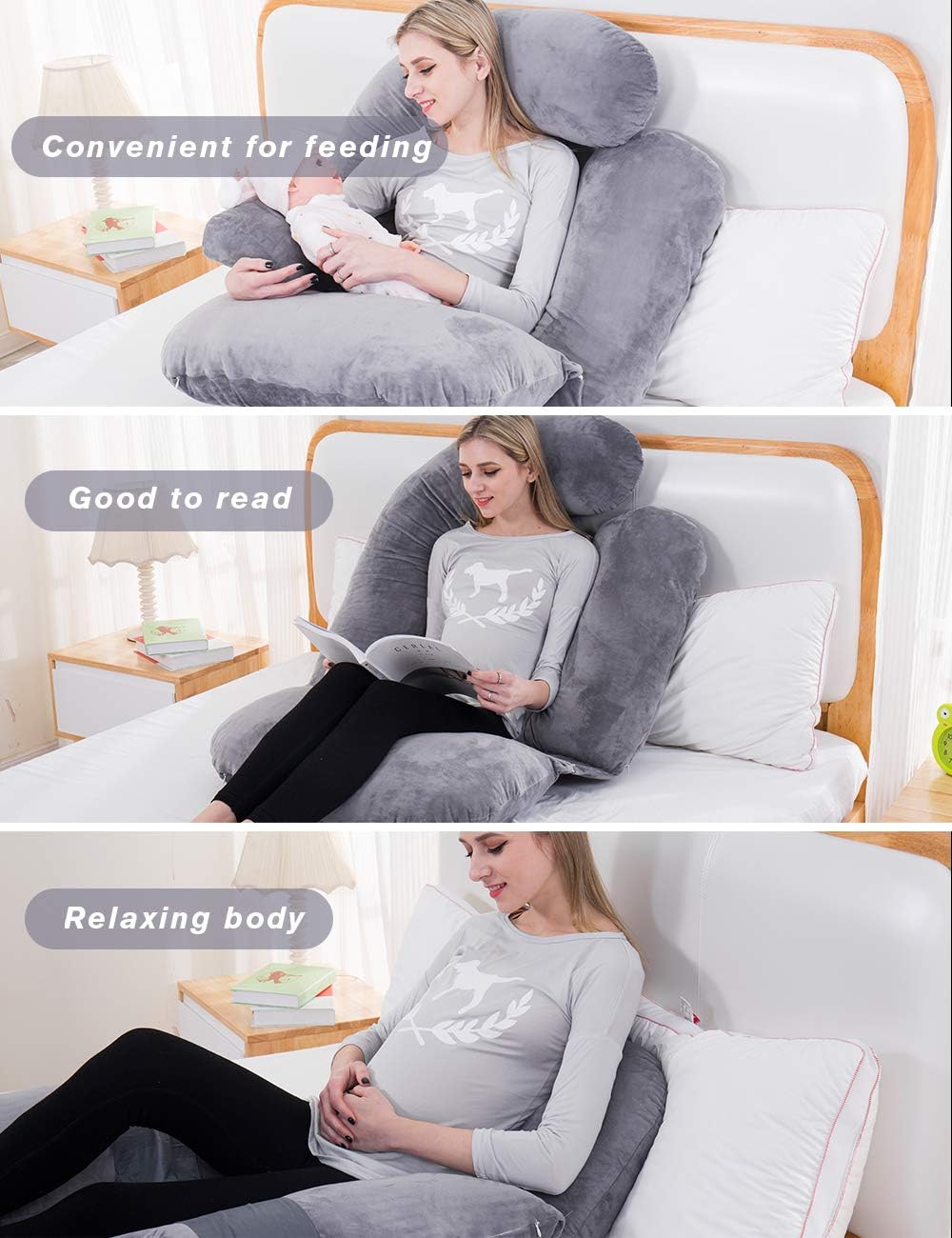 AS AWESLING 60in Full Body Pillow | Nursing, Maternity and Pregnancy Body Pillow | Extra Large U Shape Pillow and Lounger with Detachable Side, Separate Support Pillow and Removable Cover (Grey)…: Home & Kitchen