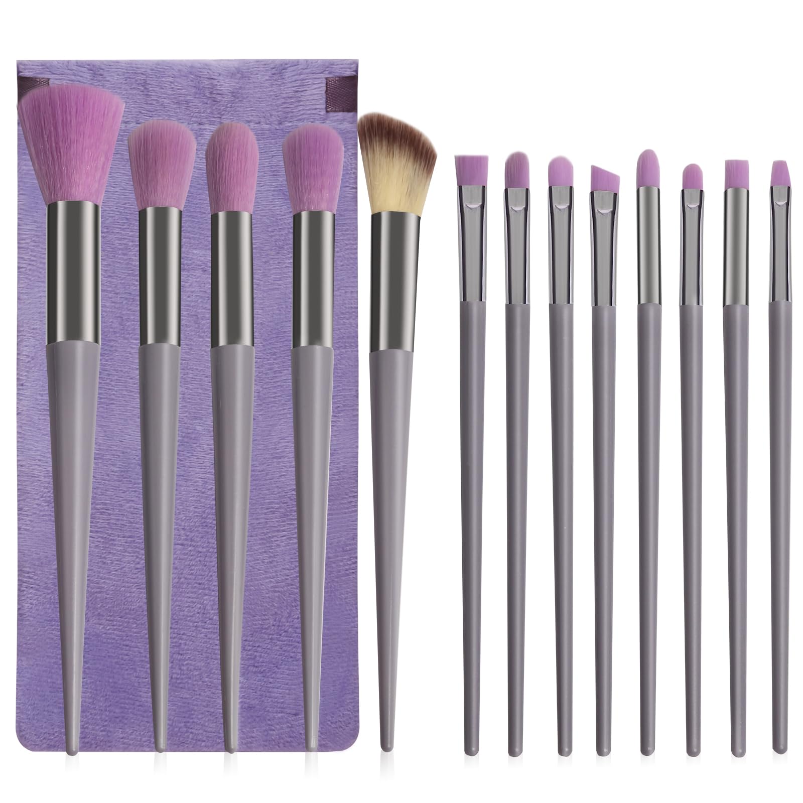 13 Pcs Make up Brushes Set, Foundation Powder Concealer Blush Highlighter Eyebrow Eyeshadow Brushes for Makeup Set, Travel Face Makeup Brushes with Cloth Bag for Beginner and Makeup Artist (Purple)